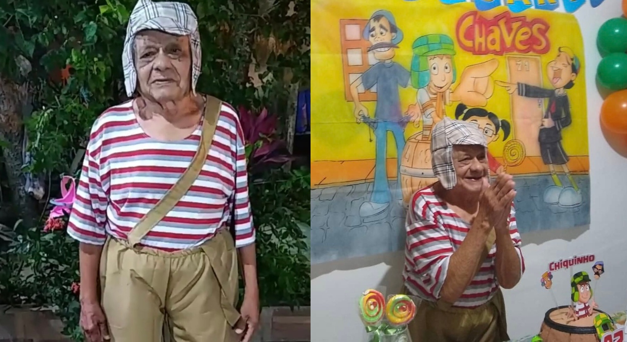 Idoso se fantasia de Chaves em aniversário de 92 anos e faz sucesso na web: “Sou famoso”